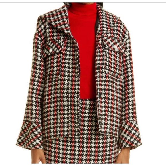Baum Und Pferdgarten Blazer Jacket Women's 8 Houndstooth Plaid Check‎ Pearl New - Picture 1 of 13
